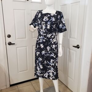 Tahari Black and White Floral Midi Dress